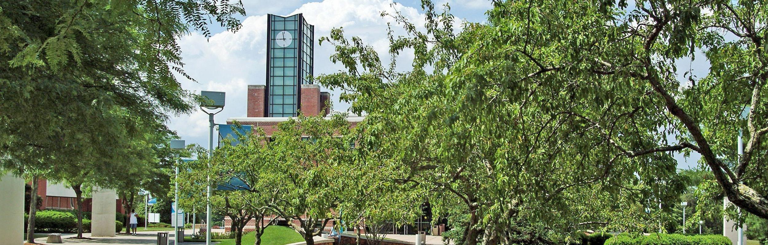 Image of Clocktower viewed from the center of campus